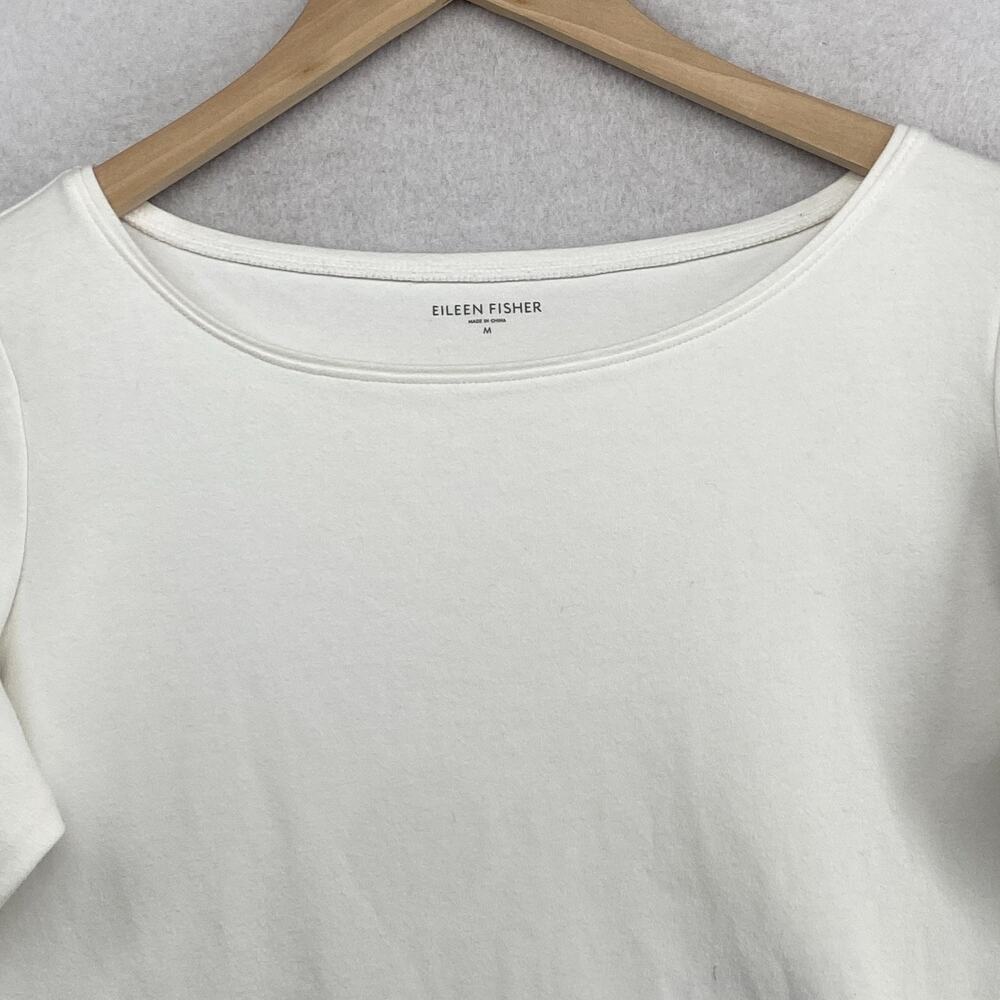 EILEEN FISHER Top M Cotton Interlock Jersey Boat Neck 3/4 Sleeve White - Picture 4 of 12